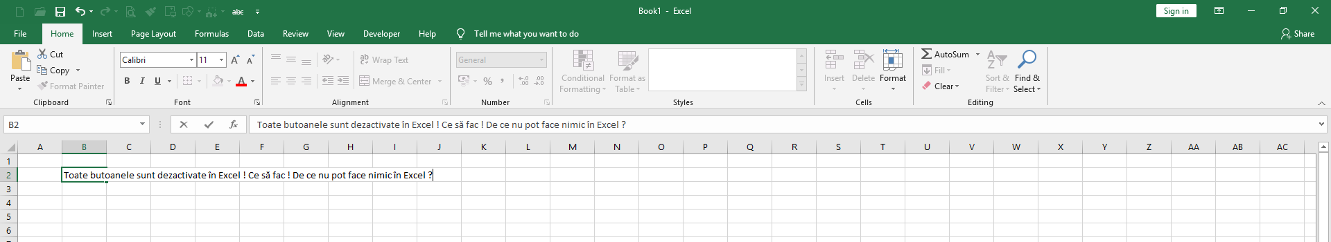Excel a dezactivat toate butoanele